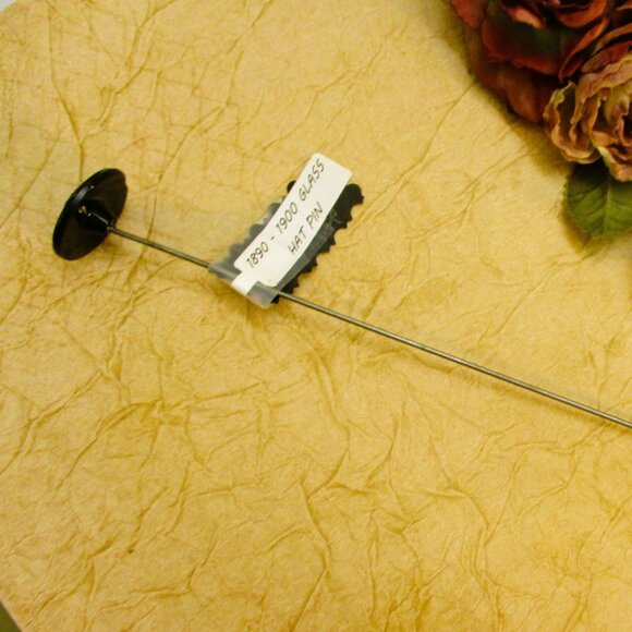 VICTORIAN Hat Pin ~ ANTIQUE Detailed French Jet Steel Hat Pin ~ 1890s Hat Pin - Picture 5 of 10